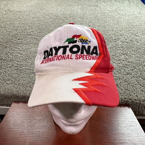 Kati Other - VINTAGE Daytona Speedway Hat Mens White Red Shark Tooth Strapback NASCAR 90s *